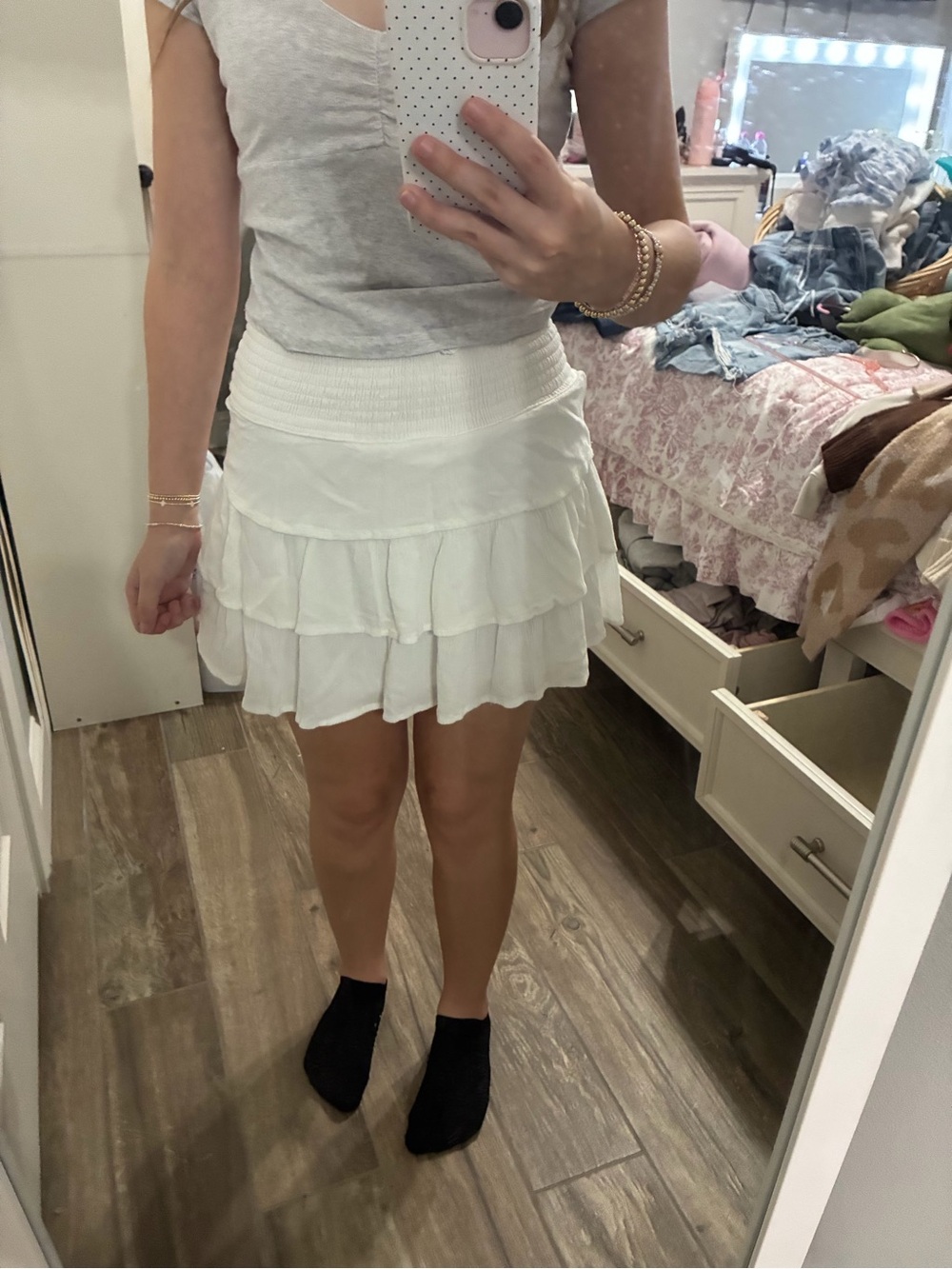Chelsea & Violet White Tiered Ruffle Mini Skirt
